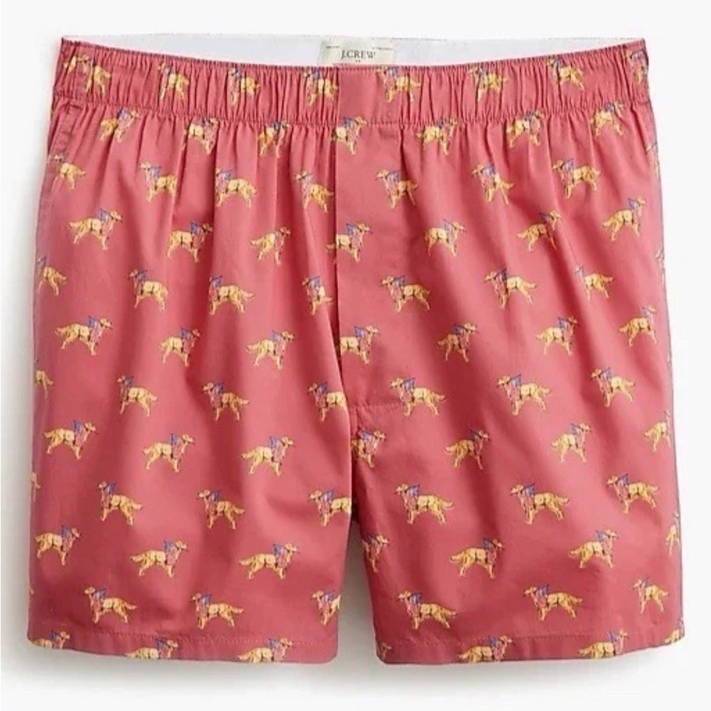 J. Crew Red Woven Boxer Shorts with Blue Dog Print